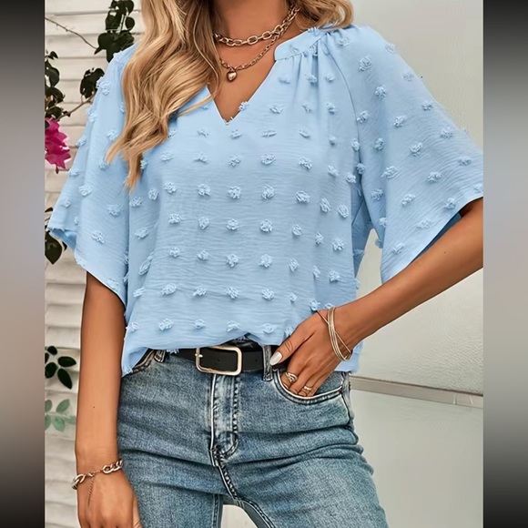 Boho V neck Swiss dot blouse - Picture 4 of 16